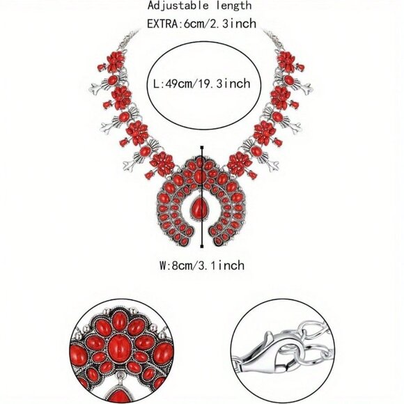 Bohemian Art Deco Women's Red faux Turquoise stone Necklace - Picture 5 of 5